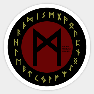 Red Mannaz Futhark Rune Symbol Sticker